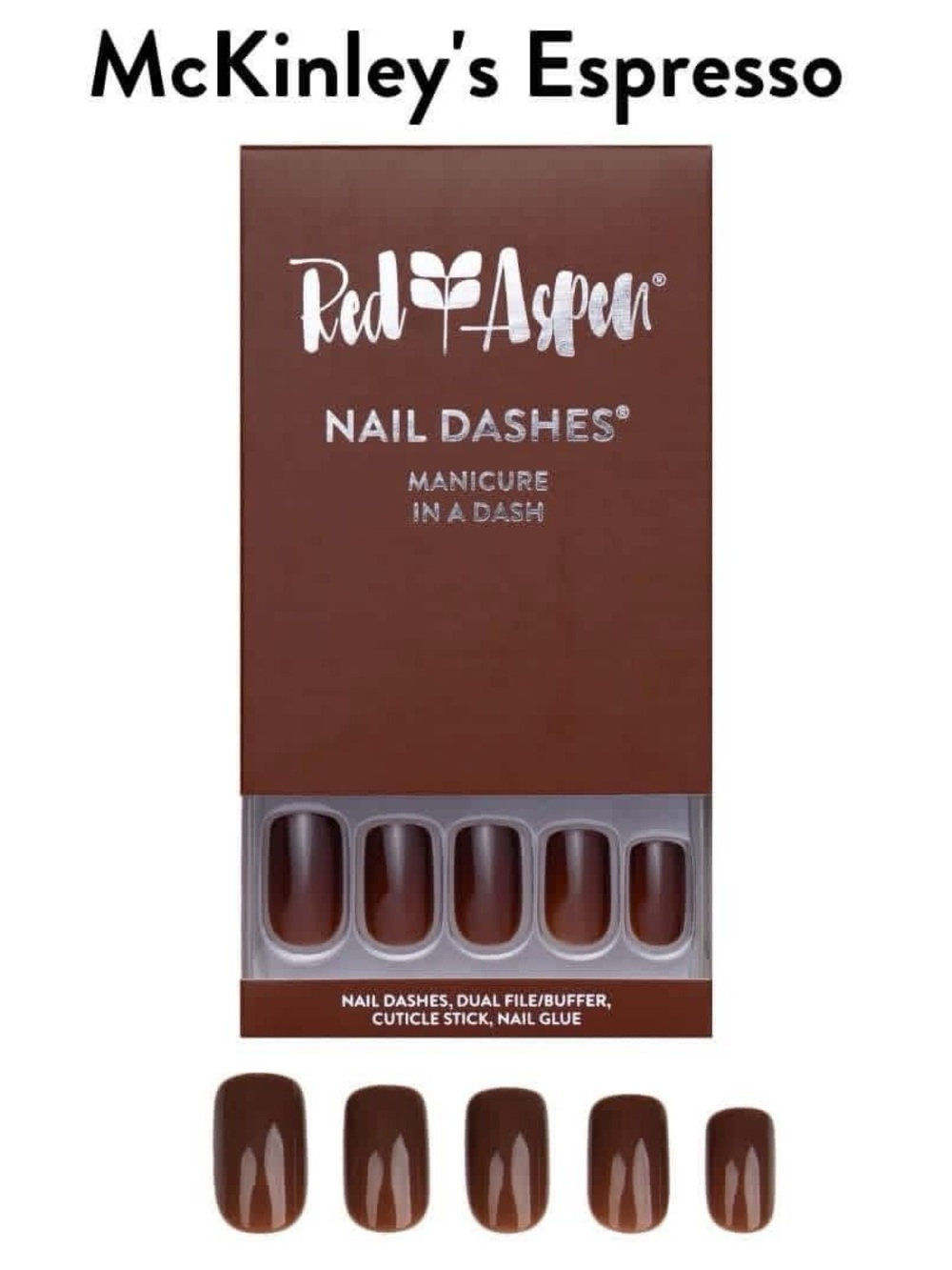 NIB Red Aspen McKinley’s Espresso Press-On Nail Dashes